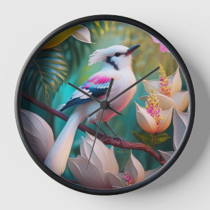 Weißkamm-Rosa-Brust-Fantasievogel Uhr