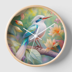 Weißkamm-Schillerentenflügel-Fantasievogel Uhr