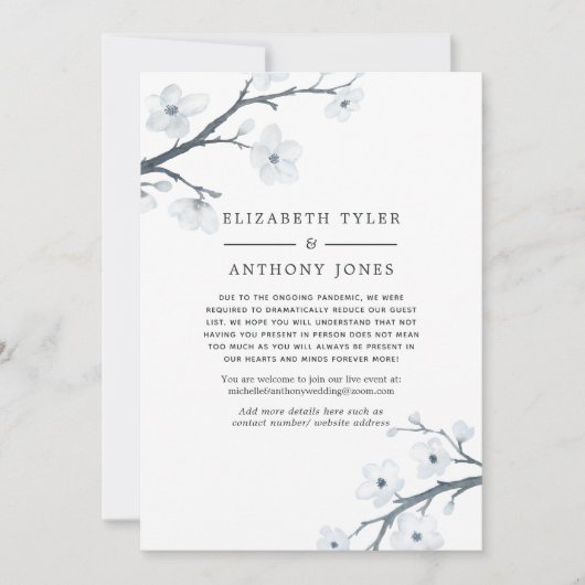 Weißkirschblüten reduzierte Liste von Hochzeitgäst Ankündigung (Vorderseite)