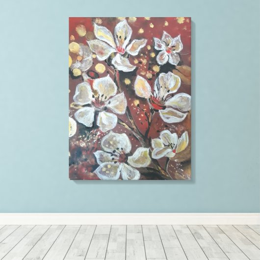 Weißkirsche blüht im Hintergrund Leinwanddruck (Insitu (Holzboden))