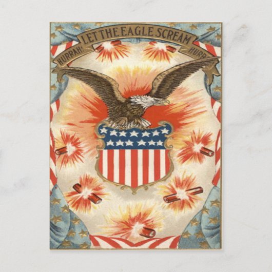Weißkopfseeadler Amerikanische Flagge Schild Feuer Postkarte (Vorderseite)