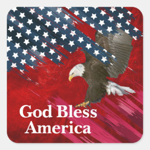 Weißkopfseeadler auf amerikanischer Flagge Abstrac Quadratischer Aufkleber