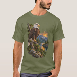Weißkopfseeadler-Bergsee-Sonnenuntergang Vintage-W T-Shirt
