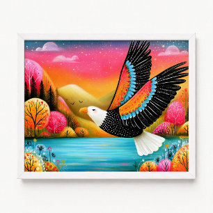 Weißkopfseeadler fliegt Rosa Orange Florale Malere Poster