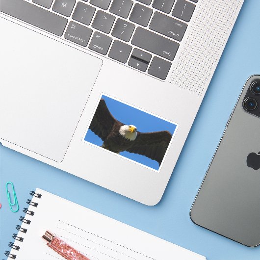 Weißkopfseeadler Flug nah Aufkleber (Laptop mit iPhone)