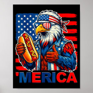 Weißkopfseeadler Hotdog amerikanische Flagge lusti Poster