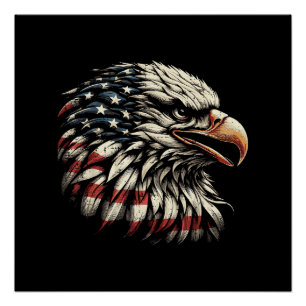 Weißkopfseeadler Kopf Amerikanische Flagge USA Pat Poster