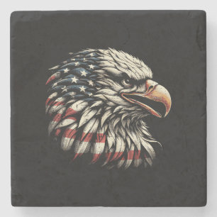 Weißkopfseeadler Kopf Amerikanische Flagge USA Pat Steinuntersetzer