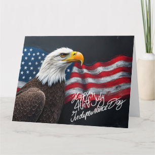 Weißkopfseeadler mit amerikanischer Flagge 4. Juli Dankeskarte