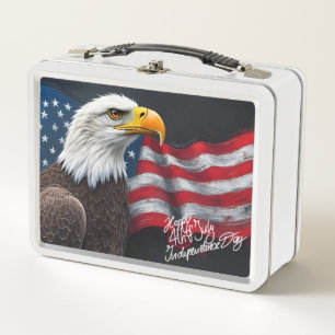 Weißkopfseeadler mit amerikanischer Flagge 4. Juli Metall Brotdose