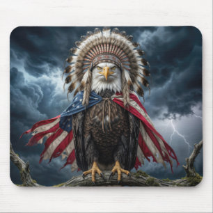 Weißkopfseeadler mit amerikanischer Flagge  Mousepad