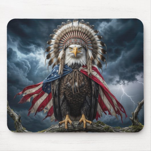 Weißkopfseeadler mit amerikanischer Flagge  Mousepad (Vorne)