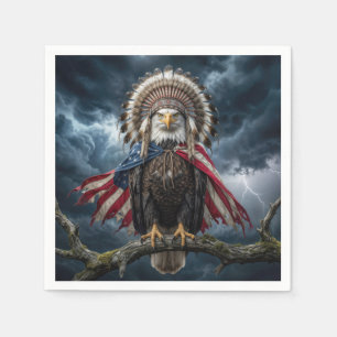 Weißkopfseeadler mit amerikanischer Flagge und Kop Serviette