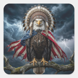 Weißkopfseeadler mit amerikanischer Flaggenumhang  Quadratischer Aufkleber