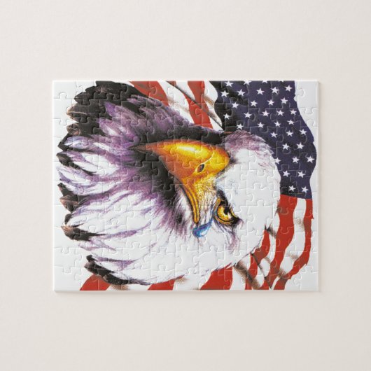 Weißkopfseeadler mit einem Riss - USA-Flagge im Puzzle (Horizontal)
