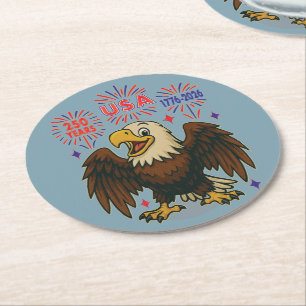 Weißkopfseeadler mit Feuerwerk – USA 250 Jahre 177 Runder Pappuntersetzer