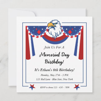 Weißkopfseeadler Patriotischer Memorial Day Geburt Einladung