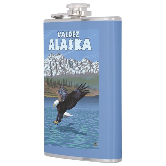 Weißkopfseeadler-Tauchen - Valdez, Alaska Flachmann (Links)