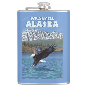 Weißkopfseeadler-Tauchen - Wrangell, Alaska Flachmann