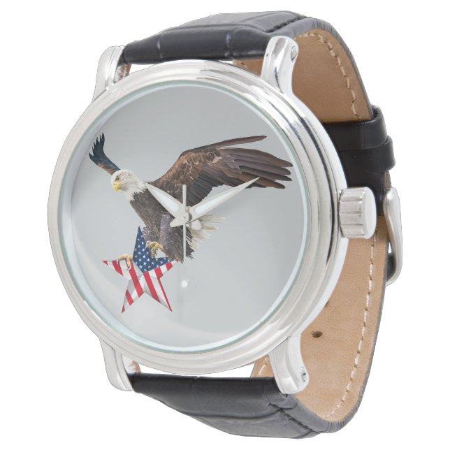 Weißkopfseeadler US-Flagge Armbanduhr (Schrägansicht)