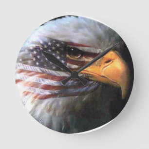 Weißkopfseeadler - USA-Flagge Runde Wanduhr