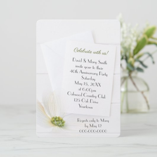 Weißkosmos auf Holz 40 Jahre Party Einladung (Stehend Vorderseite)