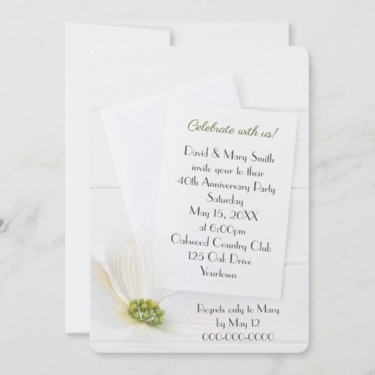 Weißkosmos auf Holz 40 Jahre Party Einladung (Vorderseite)