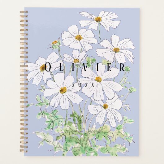 Weißkosmos Blume Aquarellbilder Planer (Vorderseite)