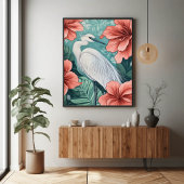 Weißkranich in blühenden Blume Die Natur Inspirier Poster