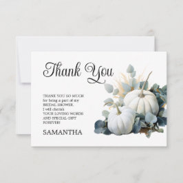 Weißkürbis und Eukalyptus-Grüntöne Brautparty Dankeskarte