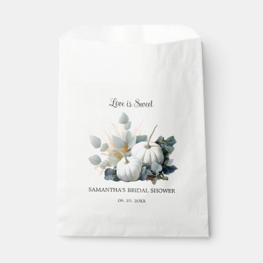 Weißkürbis und Eukalyptus-Grüntöne Brautparty Geschenktütchen (Vorderseite)