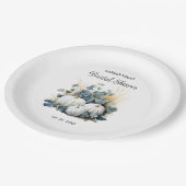 Weißkürbis und Eukalyptus-Grüntöne Brautparty Pappteller (Schrägansicht)