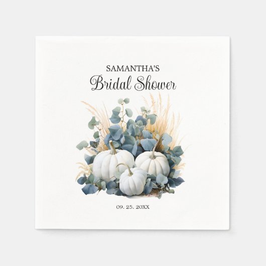 Weißkürbis und Eukalyptus-Grüntöne Brautparty Serviette (Vorderseite)
