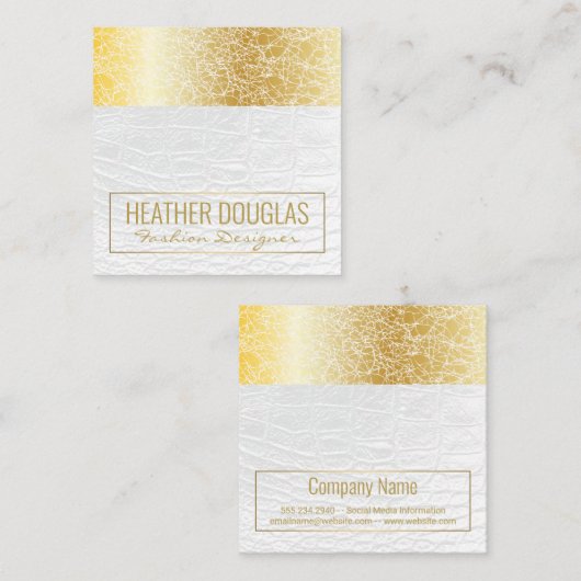 Weißleder | Luxury Gold Textur Quadratische Visitenkarte (Vorne/Hinten)
