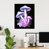 Weißlich violette Pilze Schwarze Hintergrundwand Poster (Heimbüro)