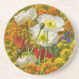 Weißmohn, die um die farbenfrohen Blume wachsen Getränkeuntersetzer