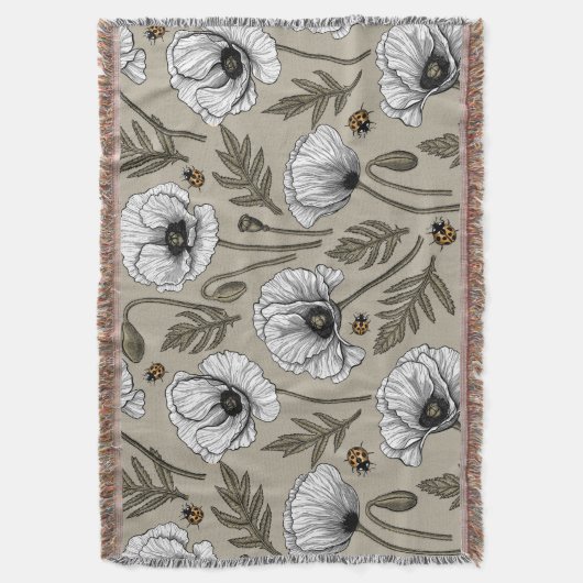 Weißmohn und Ladybugs Decke (Vorderseite Vertikal)