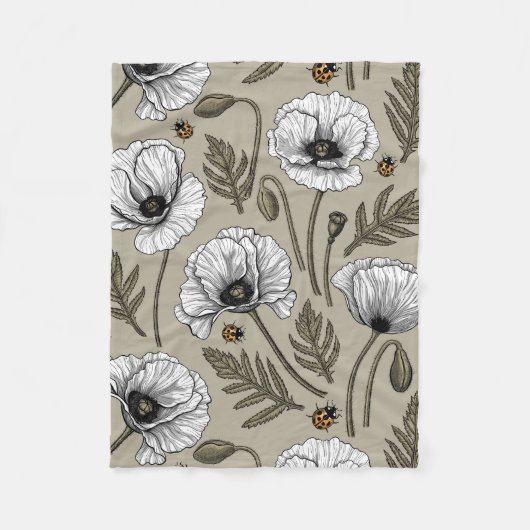 Weißmohn und Ladybugs Fleecedecke (Vorderseite)