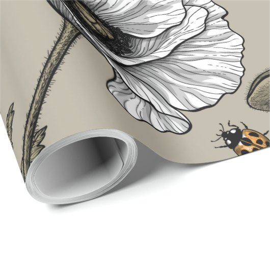 Weißmohn und Ladybugs Geschenkpapier (Rolleneckpunkt)