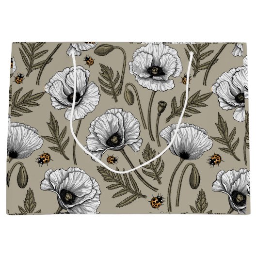 Weißmohn und Ladybugs Große Geschenktüte (Vorderseite)