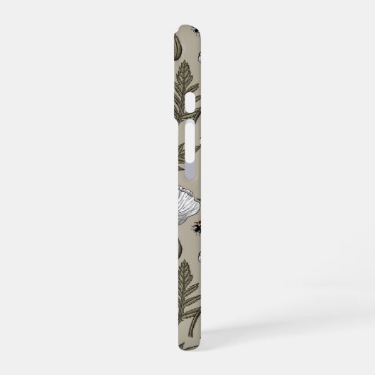 Weißmohn und Ladybugs iPhone 16 Hülle (Linke Seite)