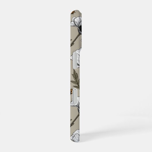 Weißmohn und Ladybugs iPhone 16 Hülle (Rechte Seite)