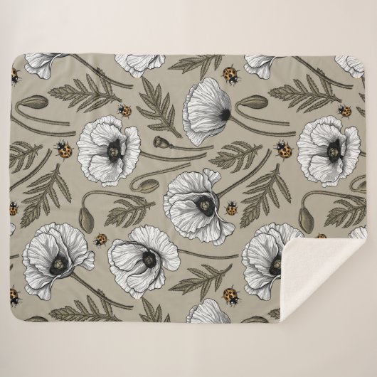 Weißmohn und Ladybugs Sherpadecke (Vorderseite (Horizontal))