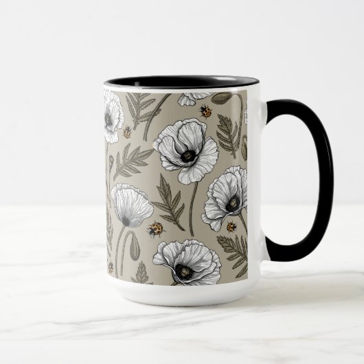 Weißmohn und Ladybugs Tasse (Rechts)