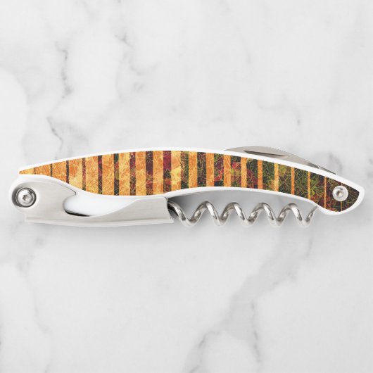 Weißorange Streifen und kleine Quadrate in Linien Kellnermesser (Vorderseite)