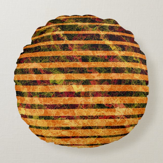 Weißorange Streifen und kleine Quadrate in Linien Rundes Kissen (Vorderseite)