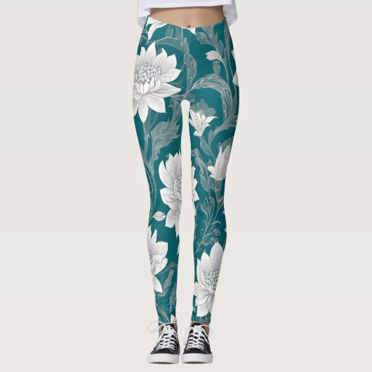 Weißorientalische Blume Leggings (Vorderseite)