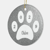 Weißpaw Print Silver Cat Foto mit Name Year Keramik Ornament (Links)