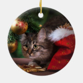 Weißpaw Print Silver Cat Foto mit Name Year Keramik Ornament (Hinten)