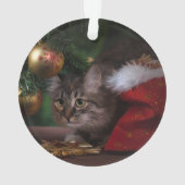 Weißpaw Print Silver Cat Foto mit Name Year Ornament (Rückseite)